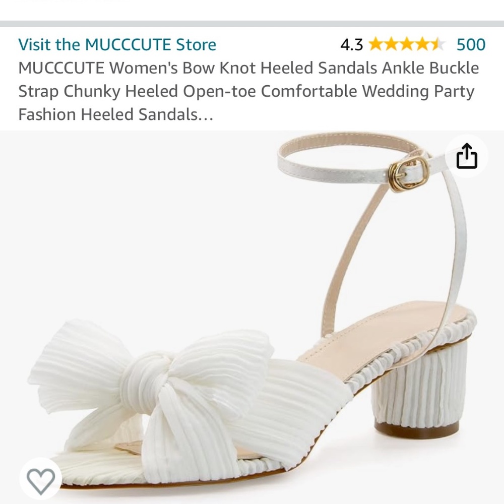 MUCCCUTE white bridal heels, size 8, NWB